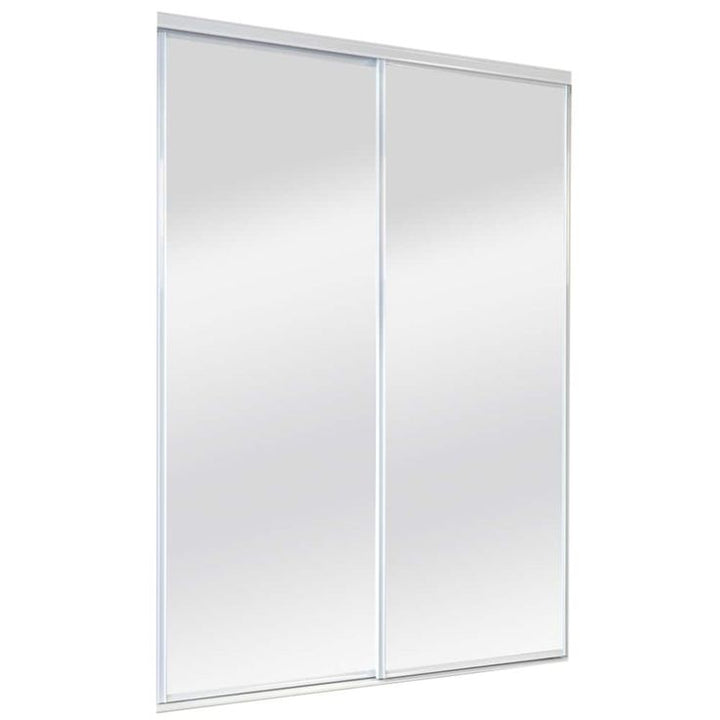 ReliaBilt 9500 Series Walden 48-in x 80-in White Mirror/Panel Mirrored Glass Prefinished Steel Sliding Door (Hardware Included)