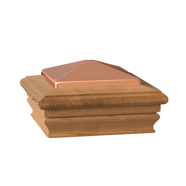 Deckorators 4-in x 4-in Newport High Top Wood Redwood Deck Post Cap