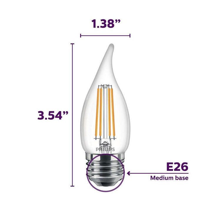 Philips 40-Watt Equivalent B11 Dimmable Edison LED Candle Light Bulb Glass Bent Tip Medium Base Daylight (5000K) (6-Pack)