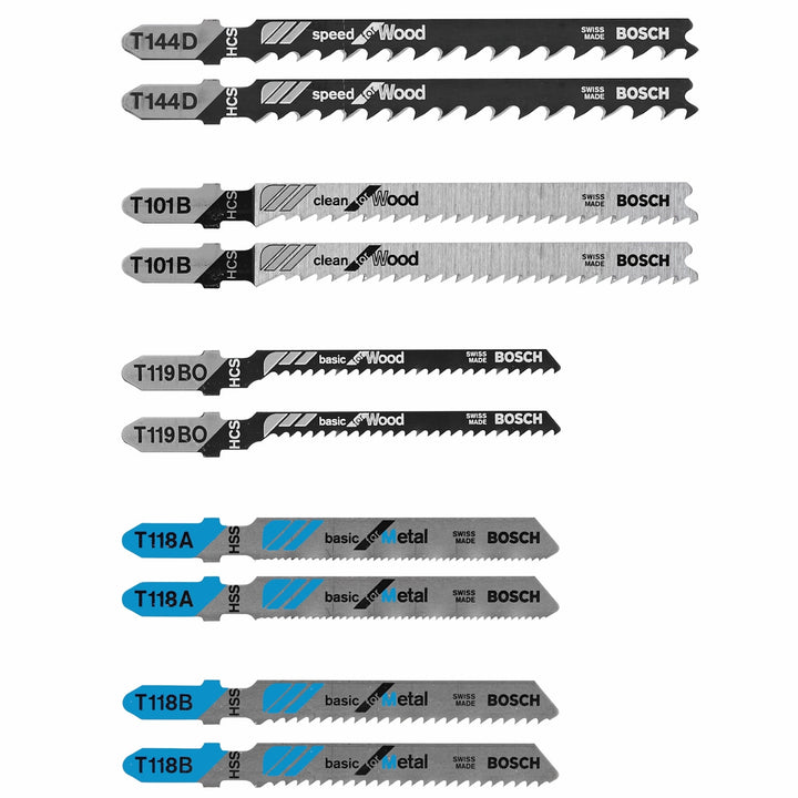 Bosch 10-Pack T‑Shank High‑Carbon Steel Jigsaw Blade Set
