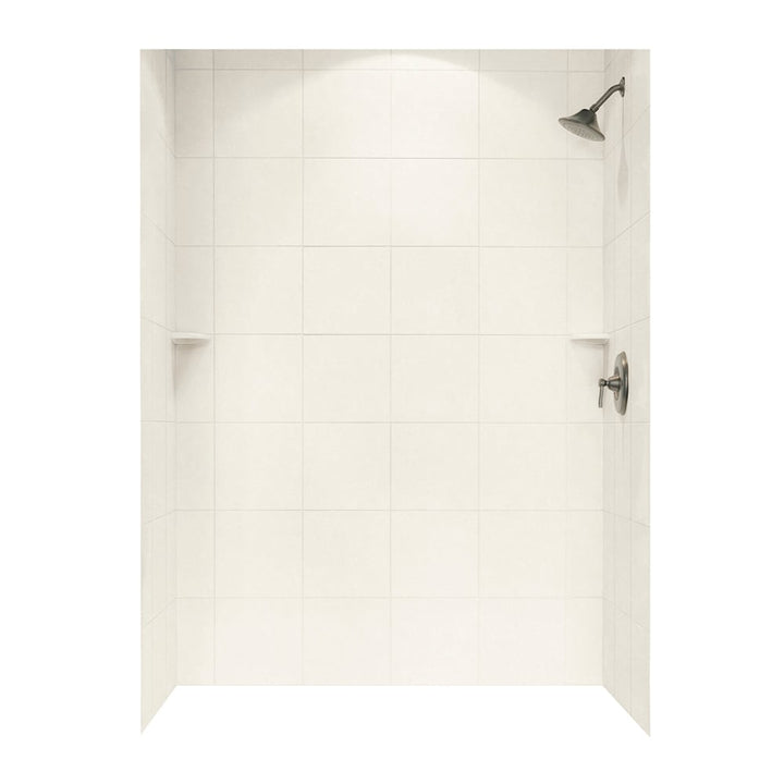Swan Subway Tile 36 in. x 62 in. x 96 in. 3-Piece Easy-Up Adhesive Alcove Shower Surround in Tahiti Ivory