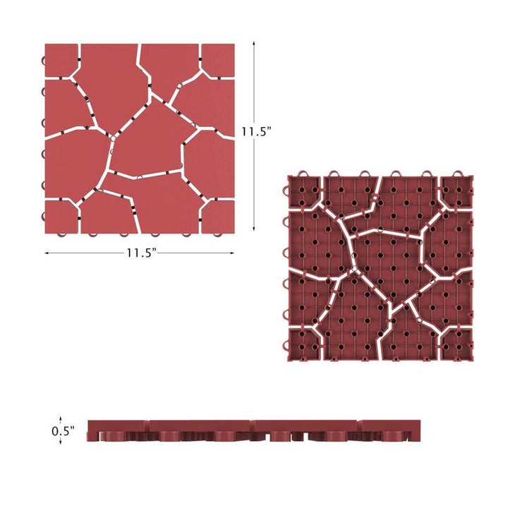 Pure Garden 11.5 in. x 11.5 in. Brick Red Outdoor Interlocking Brick Look Polypropylene Patio and Deck Tiles (Set of 12)
