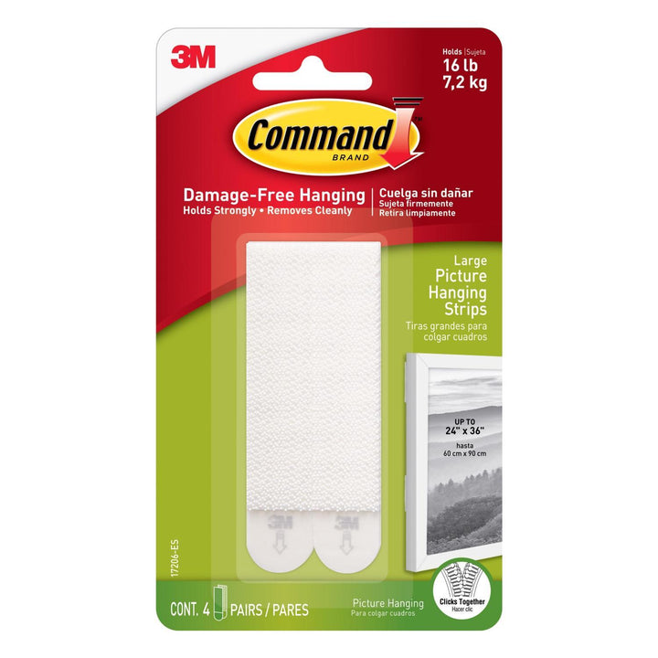 3M Command White Large Picture Hanging Strips, 16 lb Hold, 8 Pack (4 Pairs)