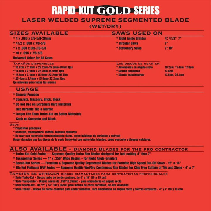 Quasar Rapid Kut Gold 4 in. Supreme Segmented Diamond Blade