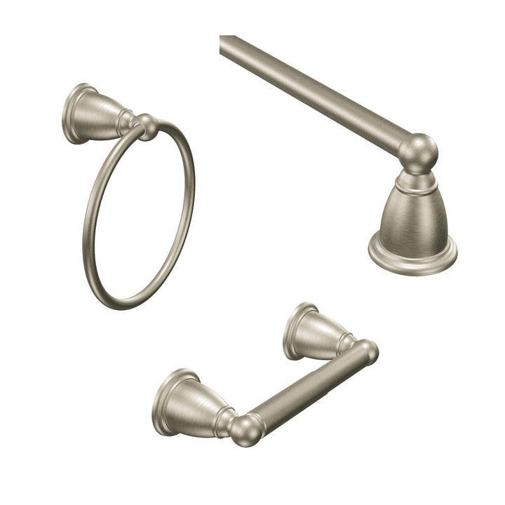 Moen Brantford 3-Piece Decorative Bathroom Hardware Set, Brushed Nickel, 24-in Towel Bar