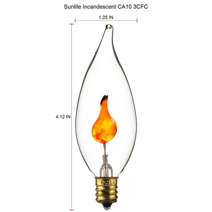 Sunlite 3-Watt CA5 Candelabra Incandescent Flicker Flame E12 Base Light Bulbs (12-Pack)