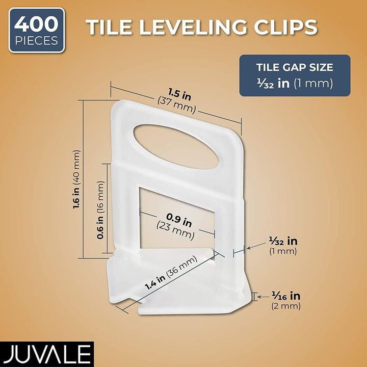 Juvale 400 Pack Tile Leveling Clips Reusable Plastic Leveling Spacer Clips (White, 1/32 Inch)