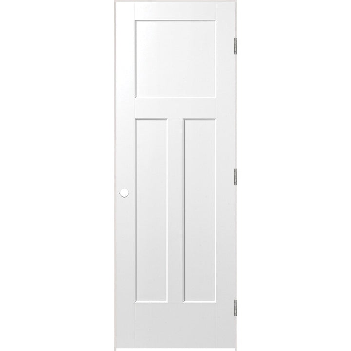 Masonite Pre-Hung Interior Door, 28-in x 80-in, Primed White, 3-Panel Craftsman, Solid Core Molded Composite, Left-Hand, Flat Jamb