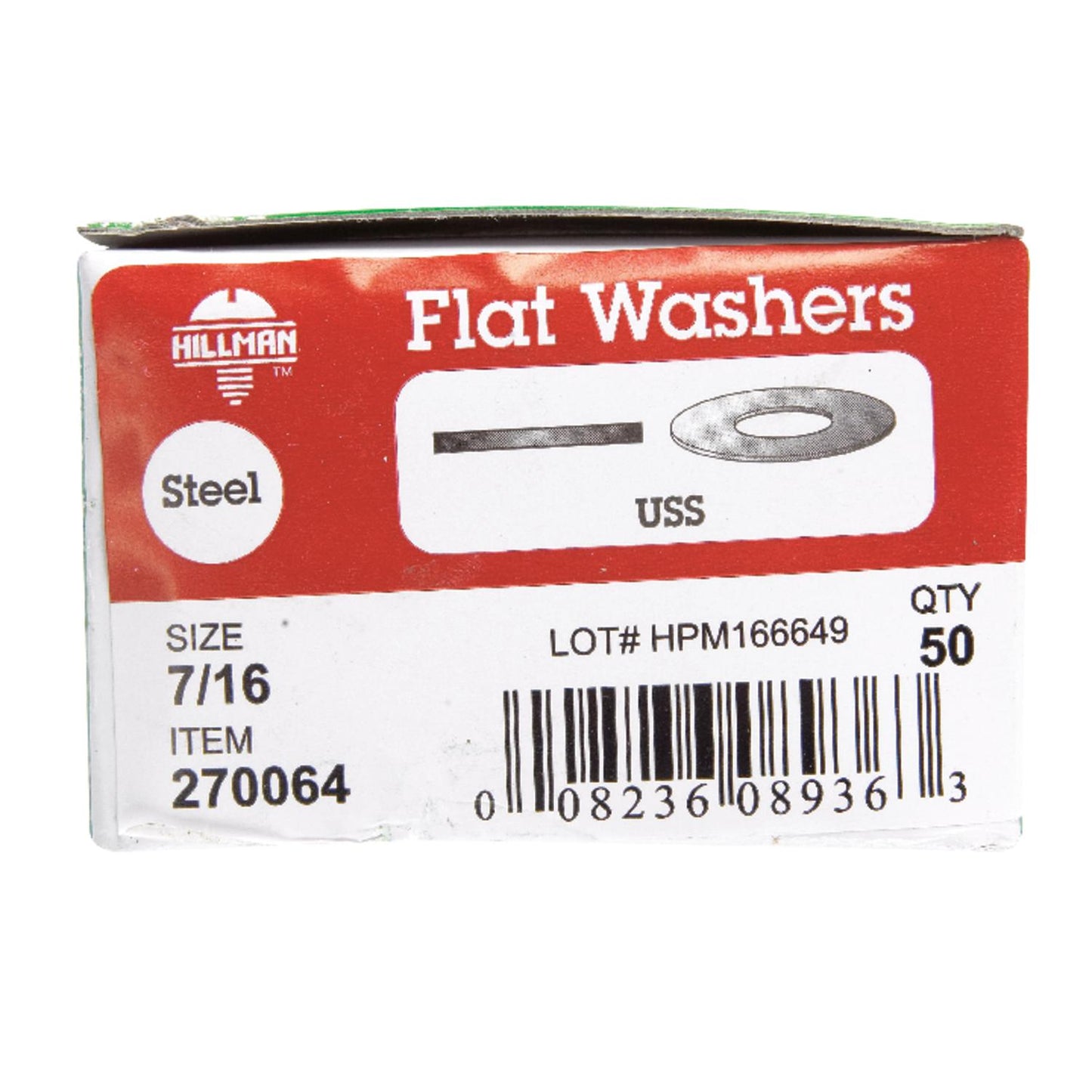 Hillman Zinc-Plated Steel 7/16 in. USS Flat Washer, 50-Pack