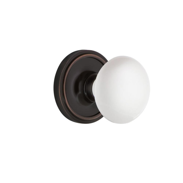 Classic Rosette 2-3/8 in. Backset Timeless Bronze Passage Hall/Closet White Porcelain Door Knob - Super Arbor