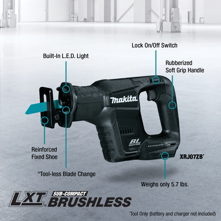 Makita 18V LXT Lithium‑Ion Sub‑Compact Brushless Cordless Reciprocating Saw, Tool‑Only (XRJ07ZB)