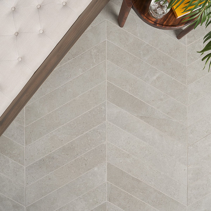 Lux Tile New Rock Fumo Light Gray 4x21 Chevron Matte Porcelain Tile