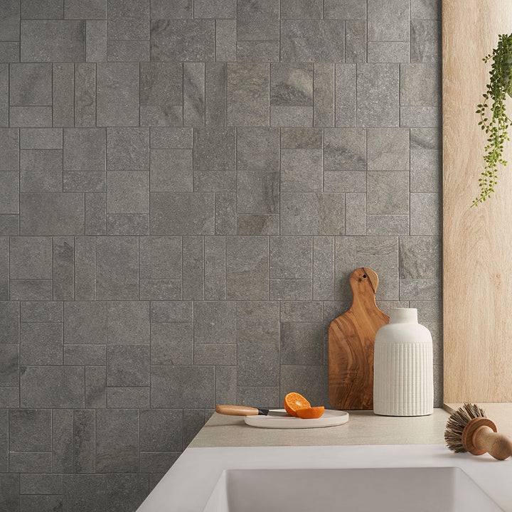Acadia French Pattern Gray Porcelain Mosaic Tile - Lux Tile