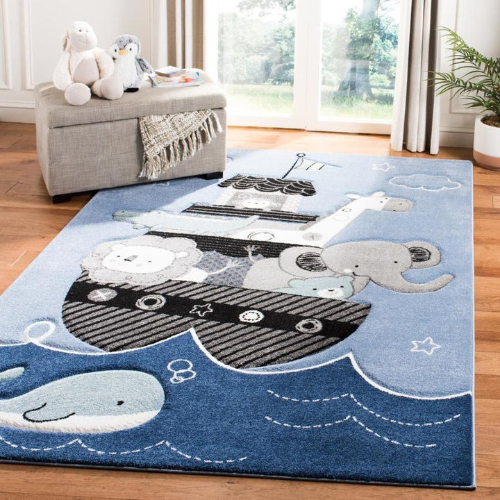Safavieh Carousel Kids Ark 5 x 5 Blue/Gray Square Indoor Kids Area Rug
