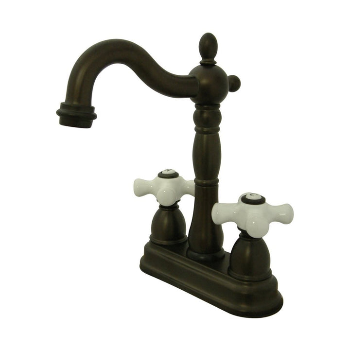 Elements of Design New Orleans Oil-Rubbed Bronze 2-Handle Deck-Mount Bridge Kitchen Faucet with Porcelain Cross Handles (Deck Plate Included)