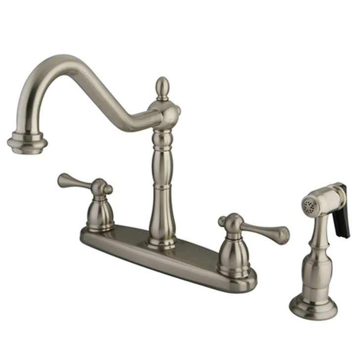 Elements of Design English Vintage Brushed Nickel 2-Handle Deck-Mount Bridge Kitchen Faucet with Deck Plate and Side Sprayer