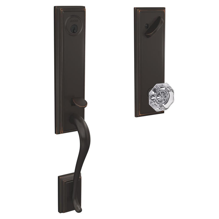 Custom Addison Aged Bronze 3/4 Trim Single Cylinder Door Handleset with Alexandria Glass Door Knob - Super Arbor