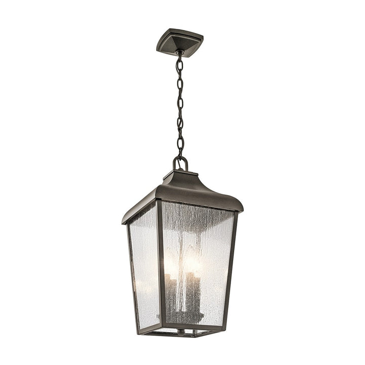 Kichler Forestdale 4-Light Olde Bronze Traditional Seeded Glass Lantern Medium Outdoor Hanging Pendant Light