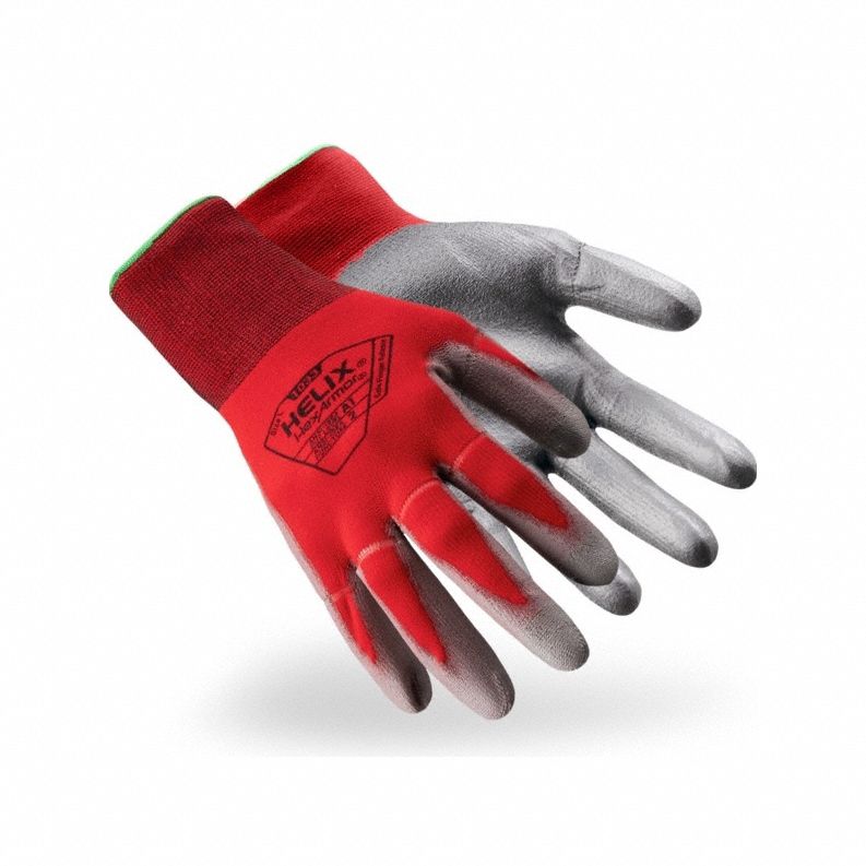 HEXARMOR Helix GP Knit Gloves - Size S (7) - Red Spandex with Gray Polyurethane Palm Coating