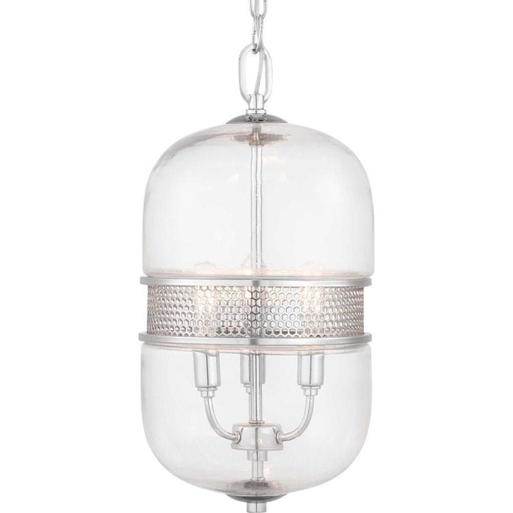Progress Lighting Cayce 3-Light Polished Chrome Mid-century Clear Glass Urn Mini Hanging Pendant Light