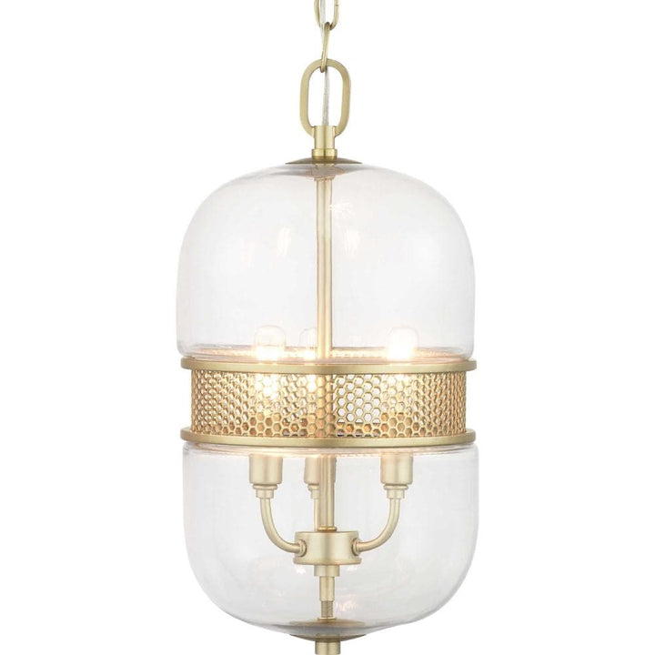 Progress Lighting Cayce 3-Light Vintage Gold Mid-century Clear Glass Urn Mini Hanging Pendant Light