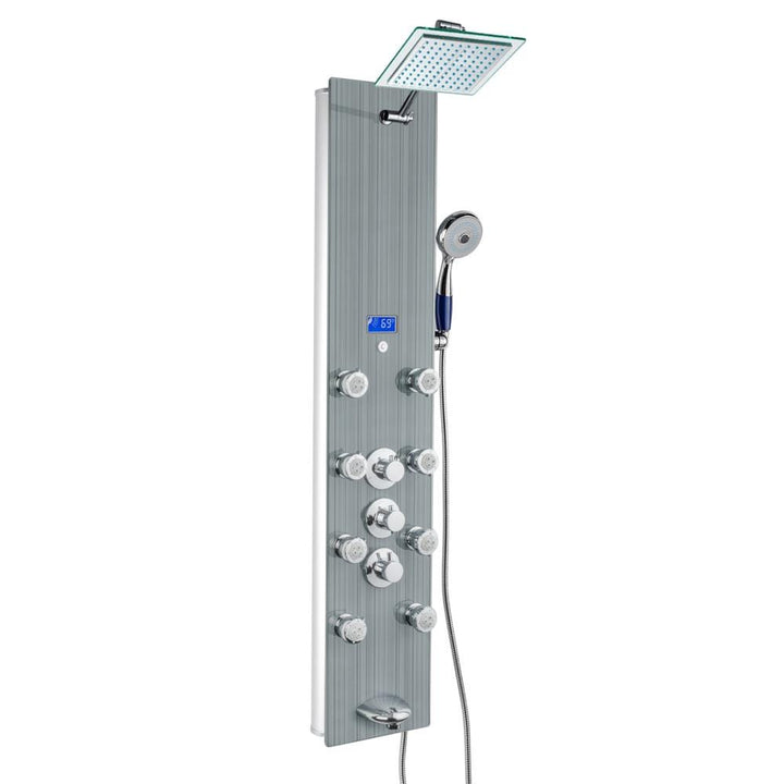 AKDY 52-in Grey Stripe Pattern Tempered Glass 8-Spray Shower Panel System with Valve