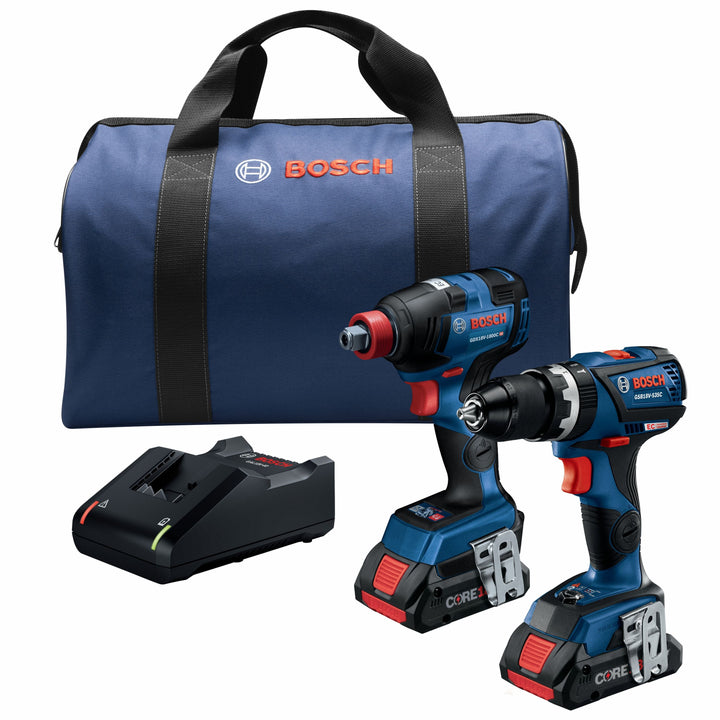 Bosch 2-Tool CORE18V Brushless Power Tool Combo Kit with Soft Case, Charger and (2) 4.0Ah Batteries – GXL18V-251B25