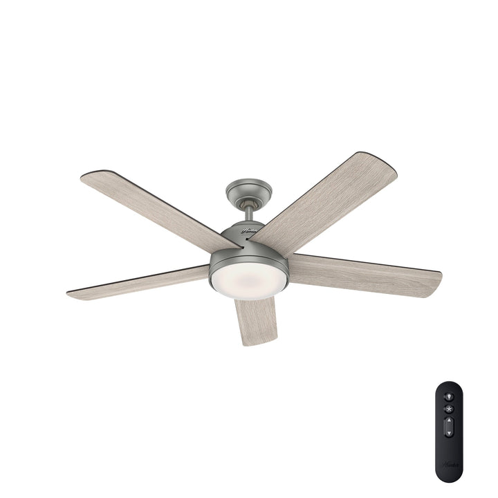Hunter Romulus 54-in Matte Silver Indoor Smart Ceiling Fan with Integrated LED Light and Remote, Wi‑Fi Enabled (5-Blade)