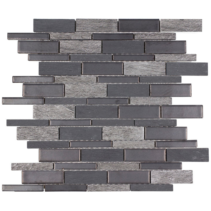 Elida Ceramica Dark Mountain 12-in x 12-in Crackled Ceramic/Stone Slate Linear Mosaic Wall Tile