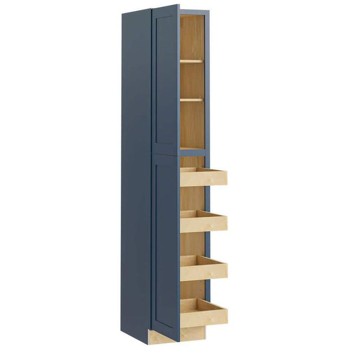 Home Decorators Collection Newport 18 in. W x 24 in. D x 96 in. H Assembled Plywood Pantry Kitchen Cabinet in Mythic Blue with 4ROT Soft Close LH