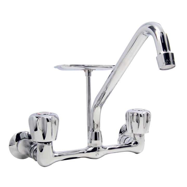 Keeney Polished Chrome 2‑Handle Wall‑Mount Bridge Kitchen Faucet, 8-in Swivel Spout