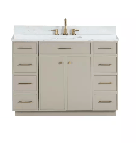 Marcote 48 in W x 20 in D x 35 in H Single Sink Bath Vanity in Greige With Engineered Volakas Marble Vanity Top