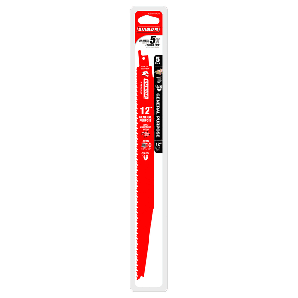 Diablo Bi-Metal Reciprocating Saw Blade for Nail-Embedded Wood, Metal & Plastic 12" 8/14 TPI 5/Pack