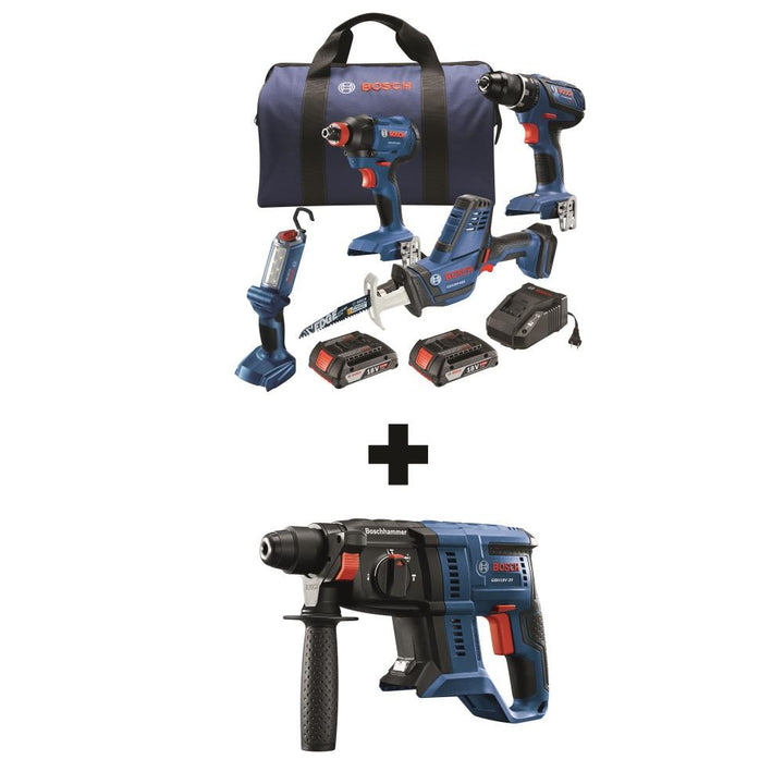 Bosch 18V 5-Tool Cordless Power Tool Combo Kit with Soft Case, Charger and (2) Batteries