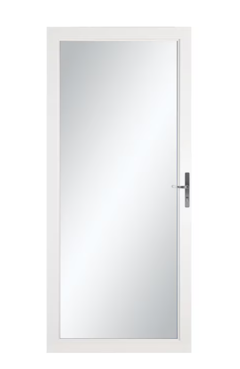 LARSON Williamsburg 36-in x 81-in White Full-view Interchangeable Screen Aluminum Storm Door with Brushed Nickel Handle
