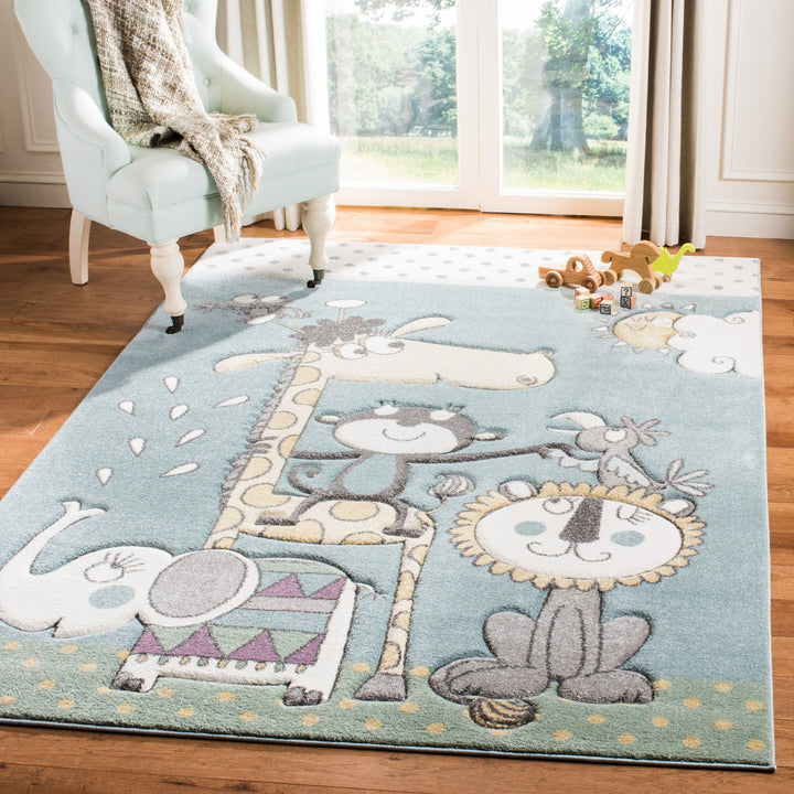 Safavieh Carousel Kids Giraffe 5 x 5 Ivory/Blue Square Indoor Kids Area Rug