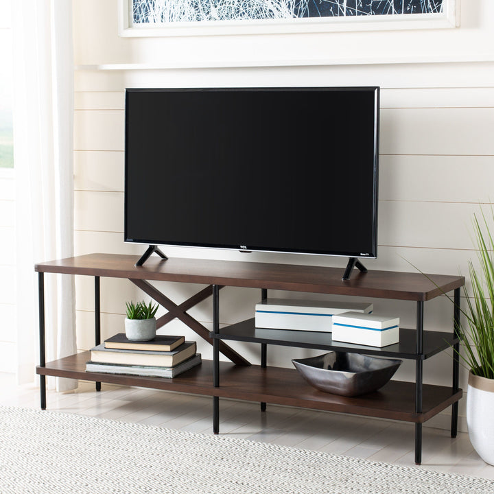 Safavieh Bruno Walnut/Black Country Metal Media Cabinet