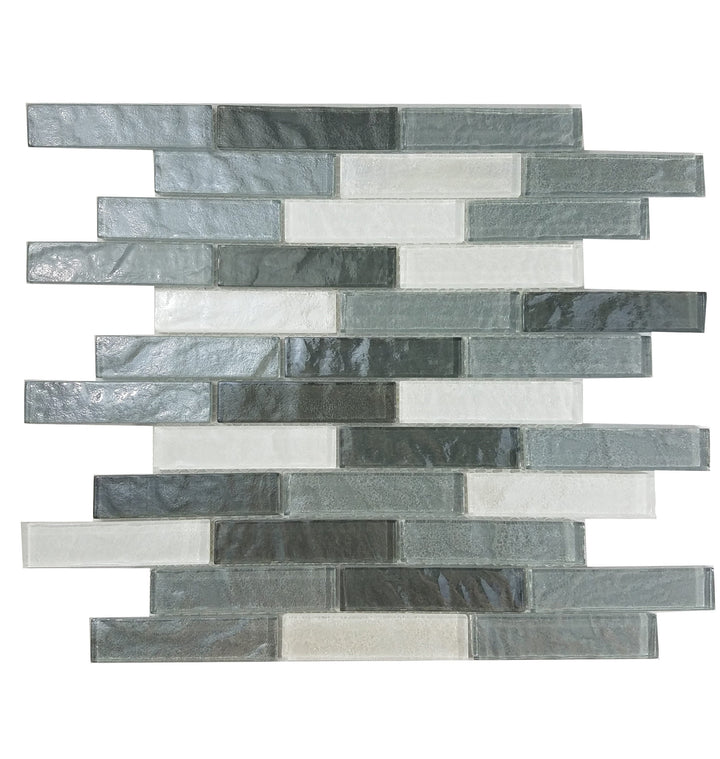 Abolos Geo Whistler gray/ textured 12-in x 12-in Glossy Glass Brick look Linear Mosaic Wall Tile product image