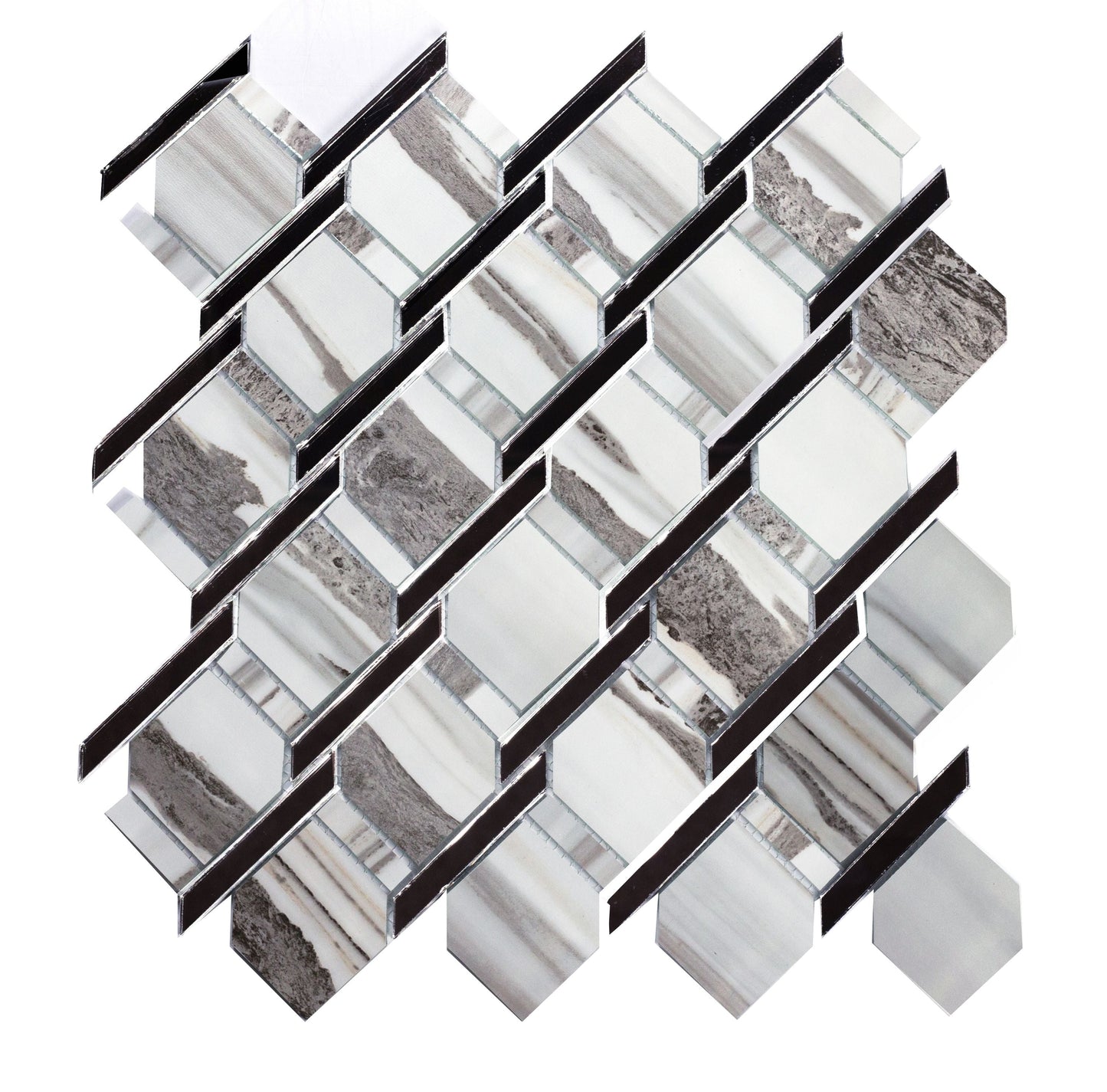 Abolos Musico Urban Corteccia white 12-in x 12-in Multi-finish Glass Patterned Diamond Mosaic Wall Tile product image
