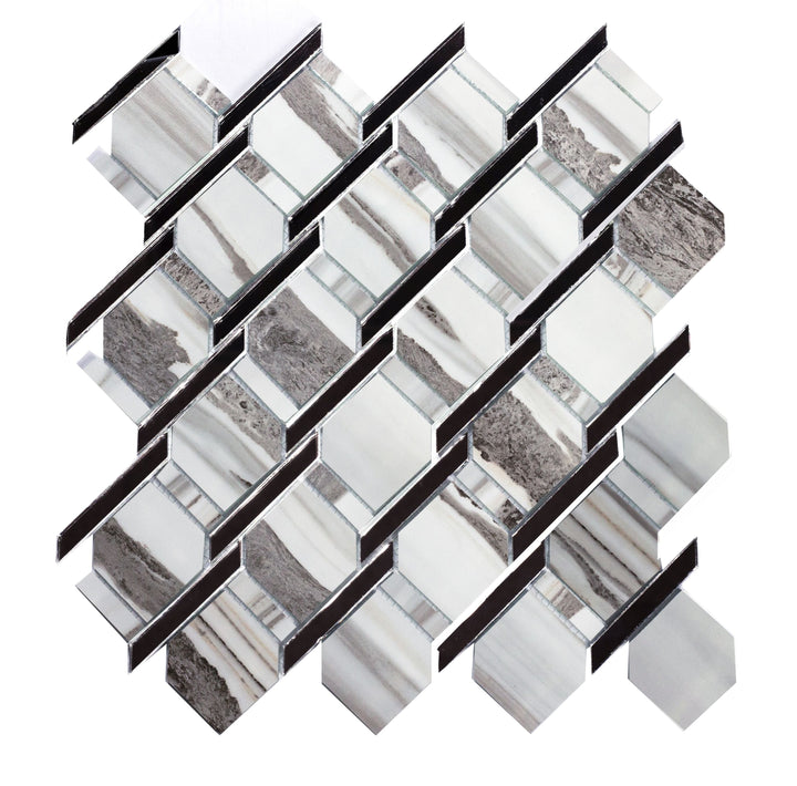 Abolos Musico Urban Corteccia white 12-in x 12-in Multi-finish Glass Patterned Diamond Mosaic Wall Tile product image