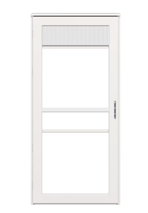 LARSON Platinum 32-in x 81-in White Linen Full-view Retractable Screen Aluminum Storm Door Right-Hand Outswing