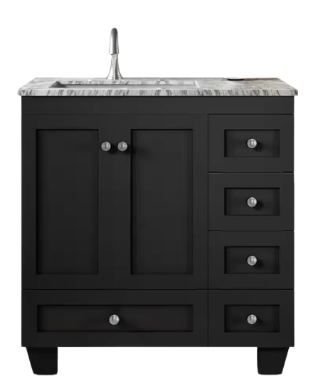 Eviva Happy 28 in. W x 18 in. D x 34 in. H Espresso Bathroom Vanity with White Carrara Marble Top and White Undermount Sink