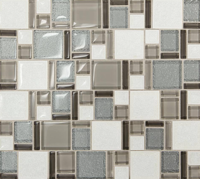 Premier Accents Silver Block 11 in. x 13 in. x 8 mm Glass and Porcelain Mosaic Wall Tile (1.06 sq. ft./Each)
