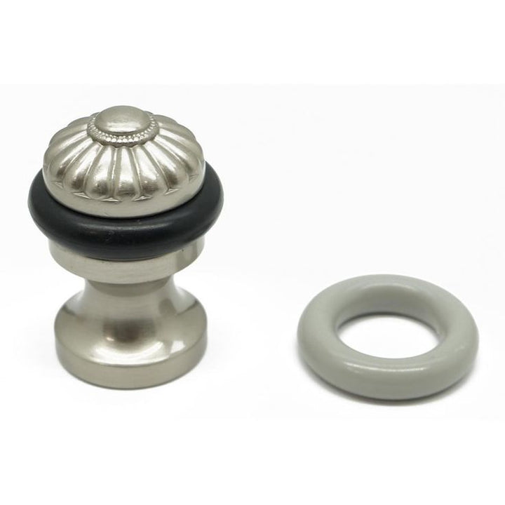 Solid Brass Melon Bullet Floor Door Stop in Satin Nickel
