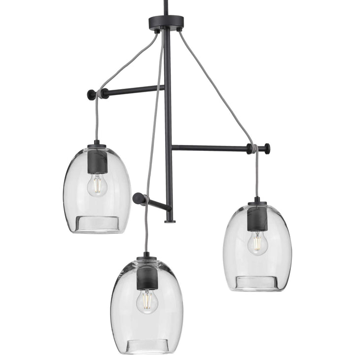 Progress Lighting Caisson 3-Light Graphite Bohemian/Global Clear Glass Globe Large Hanging Pendant Light