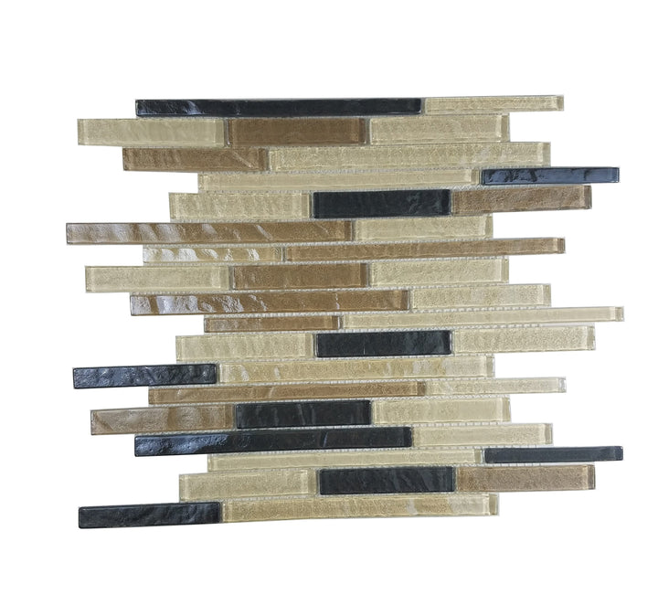 Abolos Swimming Pool Cream brown and black/ textured 12-in x 12-in Glossy Glass Brick look Linear Mosaic Wall Tile product image