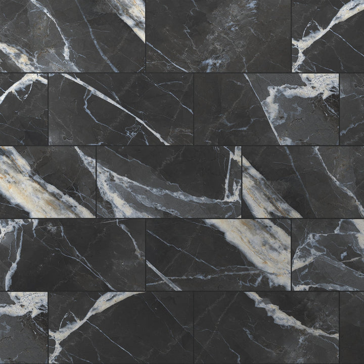 allen + roth Calacatta Black 12-in x 24-in Matte Porcelain Marble look Floor and Wall Tile product image