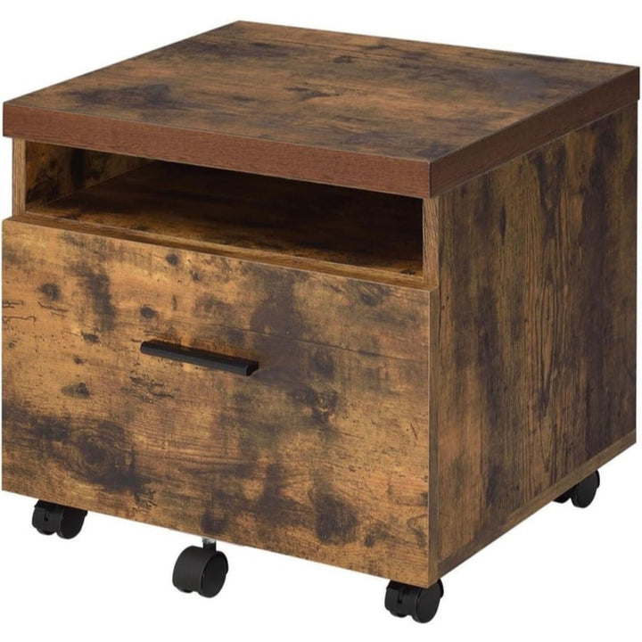 Benzara Contemporary Brown Lateral File Cabinet, 18.9 18.11 15.75in, Residential Use, Sturdy Wood and Metal Construction, Weathered Oak Brown Finish