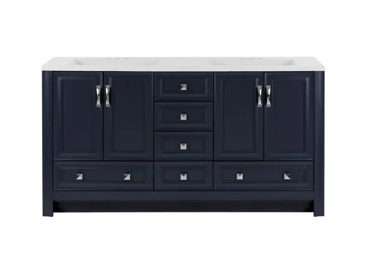 Candlesby 60 in. W x 19 in. D x 33 in. H Double Sink Freestanding Bath Vanity in Blue with White Cultured Marble Top