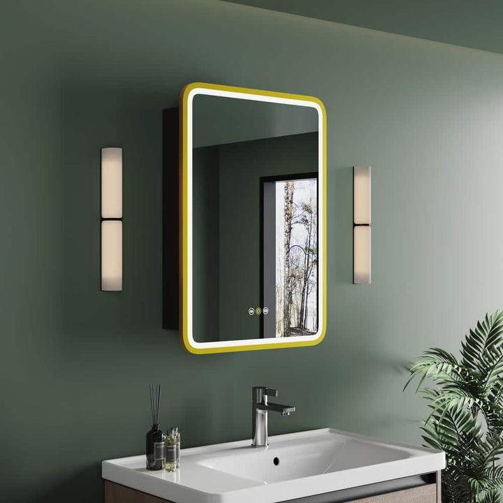 HBEZON Thalia 16 in. W x 28 in. H Rectangular Iron Black Recessed Medicine Cabinet with Mirror, LED Lighting, Anti-fog